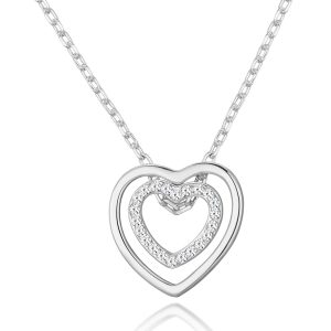 Silver Plated Double Heart Necklace Created with Zircondia® Crystals