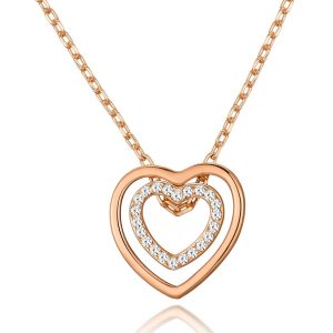 Rose Gold Plated Double Heart Necklace Created with Zircondia® Crystals