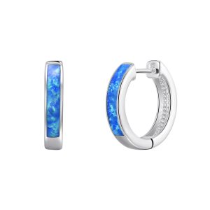 Blue Synthetic Opal Hoop Earrings