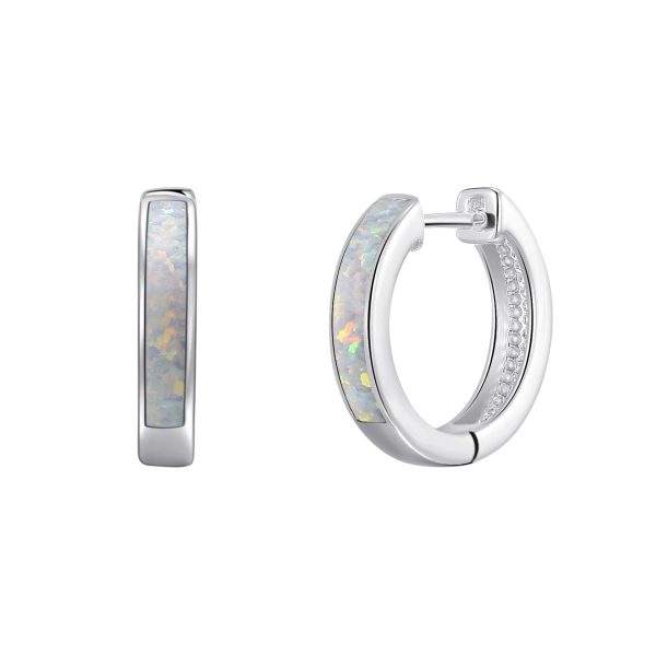 White Synthetic Opal Hoop Earrings