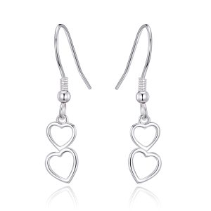 Sterling Silver Double Heart Drop Earrings