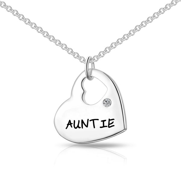 Silver Plated Auntie Heart Necklace Created with Zircondia® Crystals