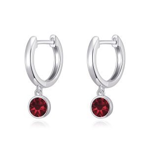 Dark Red Crystal Hoop Earrings Created with Zircondia® Crystals