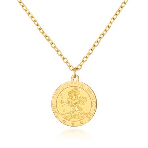 Men's Gold Plated Stainless Steel St Christopher Necklace