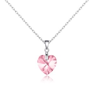 Sterling Silver Light Rose Heart Necklace Created with Zircondia® Crystals