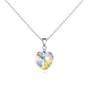 Sterling Silver Aurora Borealis Heart Necklace Created with Zircondia® Crystals