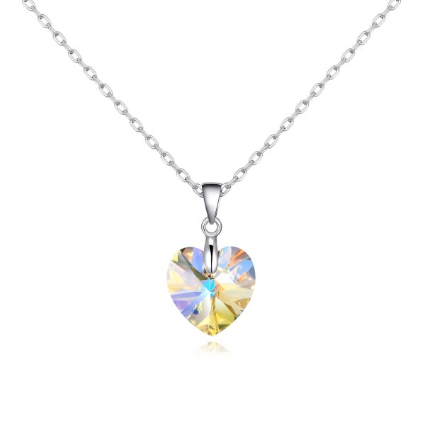 Sterling Silver Aurora Borealis Heart Necklace Created with Zircondia® Crystals