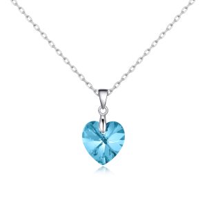 Sterling Silver Aquamarine Heart Necklace Created with Zircondia® Crystals