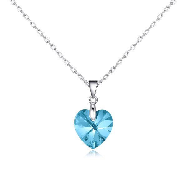 Sterling Silver Aquamarine Heart Necklace Created with Zircondia® Crystals