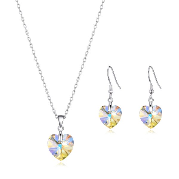 Sterling Silver Aurora Borealis Heart Set Created with Zircondia® Crystals