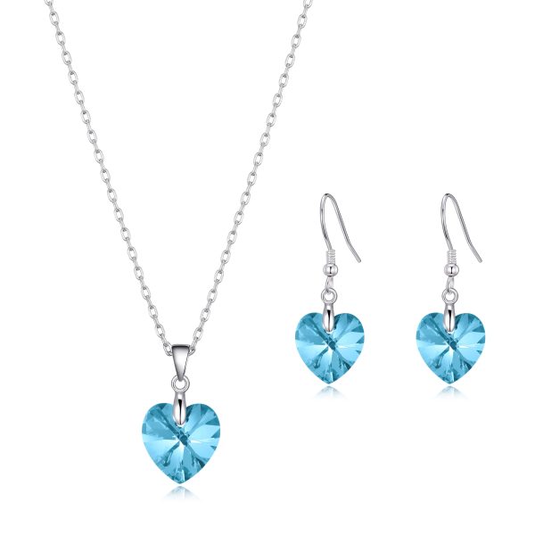 Sterling Silver Aquamarine Heart Set Created with Zircondia® Crystals