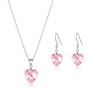 Sterling Silver Light Rose Heart Set Created with Zircondia® Crystals