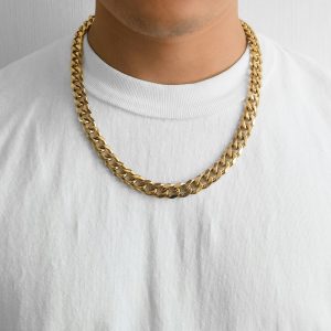 Men's 12mm Gold Plated Steel 18-24 Inch Cuban Curb Chain Necklace