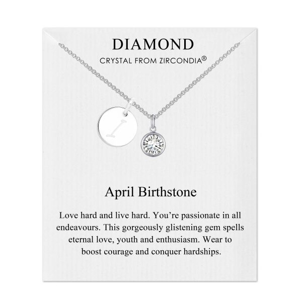 April (Diamond) Birthstone Necklace with Initial Charm (A to Z) Created with Zircondia® Crystals