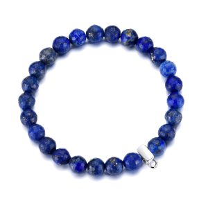 Faceted Lapis Lazuli Gemstone Charm Stretch Bracelet