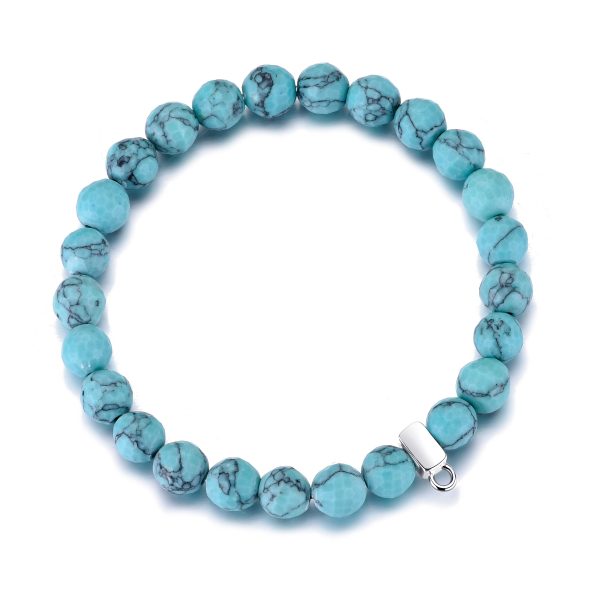 Faceted Synthetic Turquoise Gemstone Charm Stretch Bracelet