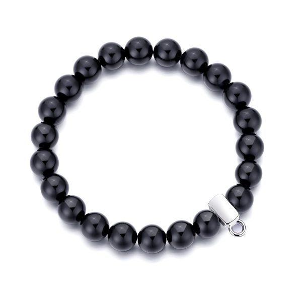 Black Onyx Gemstone Charm Stretch Bracelet