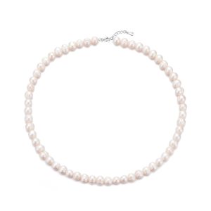 Sterling Silver White Freshwater Pearl Strand Choker Necklace