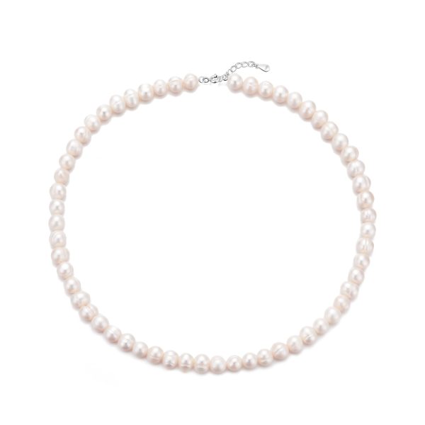 Sterling Silver White Freshwater Pearl Strand Choker Necklace