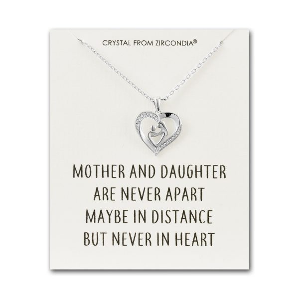 Mother And Child Necklace with Quote Card Created with Zircondia® Crystals