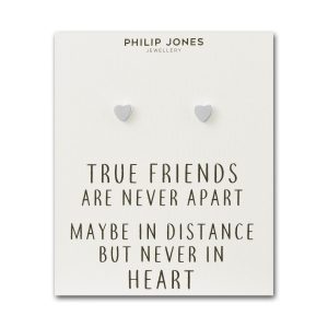 Silver Plated Heart Stud Earrings with Quote Card