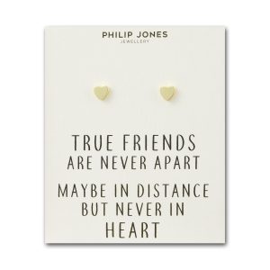 Gold Plated Heart Stud Earrings with Quote Card