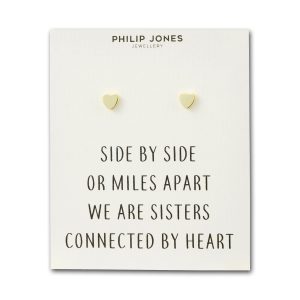 Gold Plated Sister Heart Stud Earrings with Quote Card