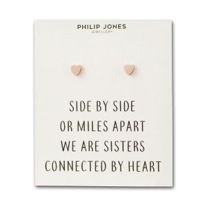 Rose Gold Plated Sister Heart Stud Earrings with Quote Card