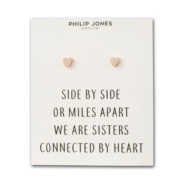 Rose Gold Plated Sister Heart Stud Earrings with Quote Card