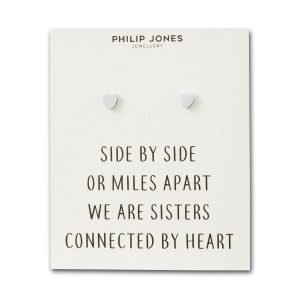 Silver Plated Sister Heart Stud Earrings with Quote Card