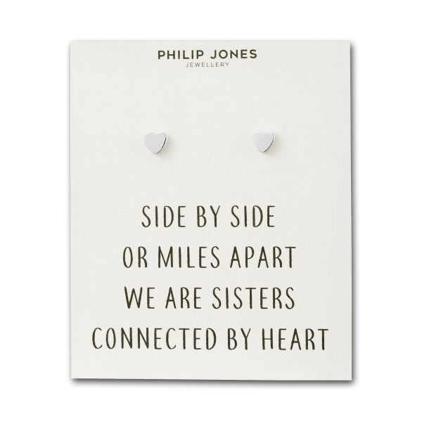 Silver Plated Sister Heart Stud Earrings with Quote Card