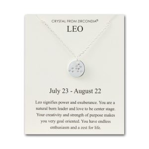 Leo Zodiac Star Sign Disc Necklace Created with Zircondia® Crystals