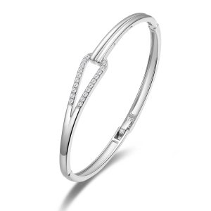 Silver Plated Link Bangle Created with Zircondia® Crystals (7 Inch)