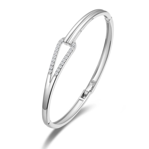 Silver Plated Link Bangle Created with Zircondia® Crystals (7 Inch)