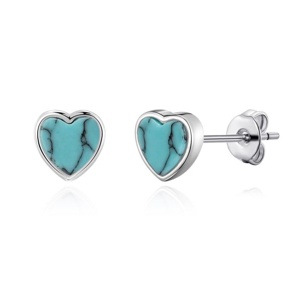 Synthetic Turquoise Heart Stud Earrings