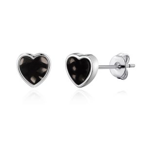 Black Onyx Heart Stud Earrings