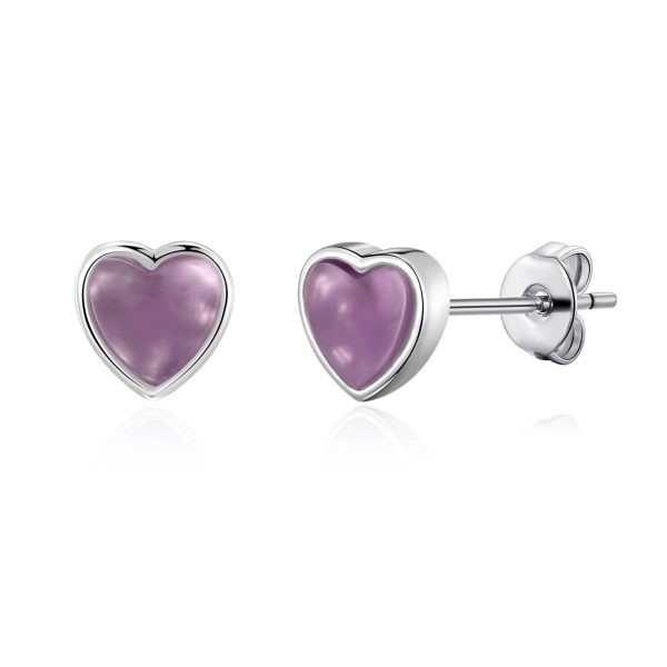 Amethyst Heart Stud Earrings