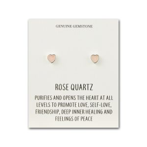 Rose Quartz Heart Stud Earrings with Quote Card