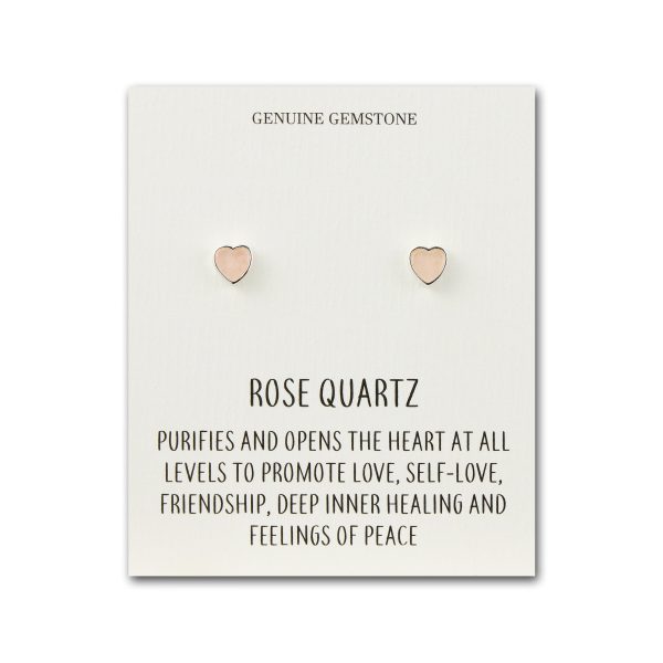 Rose Quartz Heart Stud Earrings with Quote Card