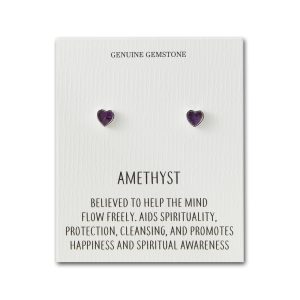 Amethyst Heart Stud Earrings with Quote Card