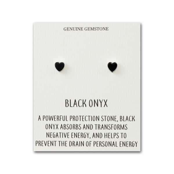 Black Onyx Heart Stud Earrings with Quote Card