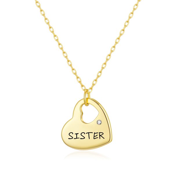 Gold Plated Sister Heart Necklace Created with Zircondia® Crystals