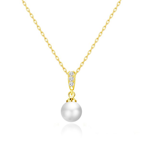 Gold Plated Pearl Drop Necklace Created with Zircondia® Crystals