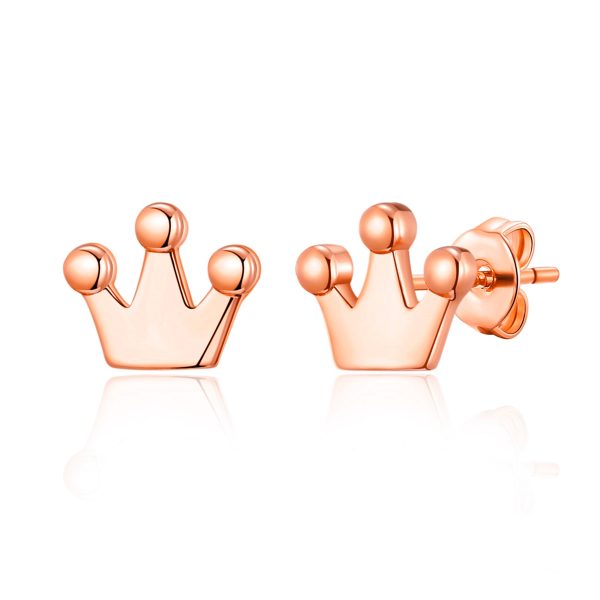 Rose Gold Plated Crown Stud Earrings