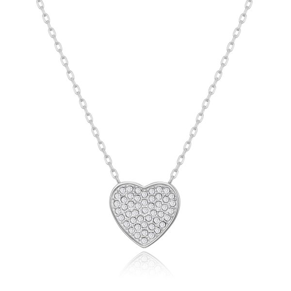 Silver Plated Pave Heart Necklace Created with Zircondia® Crystals