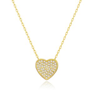 Gold Plated Pave Heart Necklace Created with Zircondia® Crystals