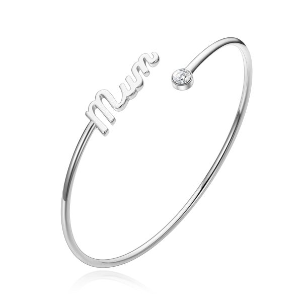 Silver Plated Mum Cuff Bangle Created with Zircondia® Crystals