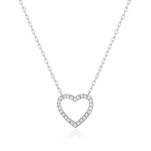 Silver Plated Open Heart Necklace Created with Zircondia® Crystals