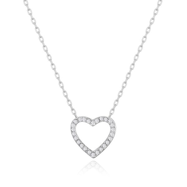 Silver Plated Open Heart Necklace Created with Zircondia® Crystals