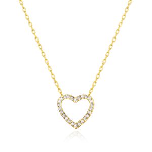 Gold Plated Open Heart Necklace Created with Zircondia® Crystals